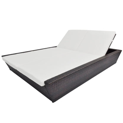 Loungebed Met Kussen Poly Rattan Bruin