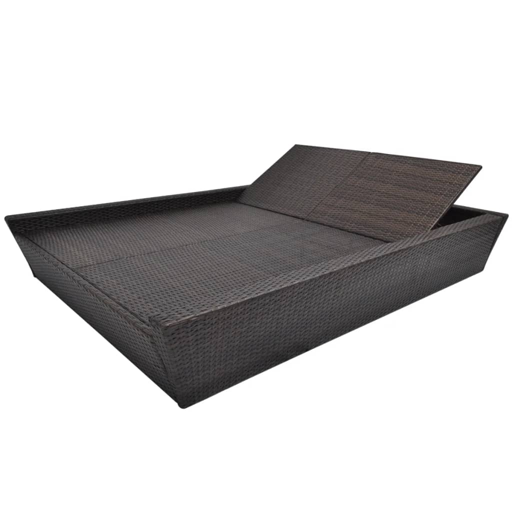 Loungebed Met Kussen Poly Rattan Bruin
