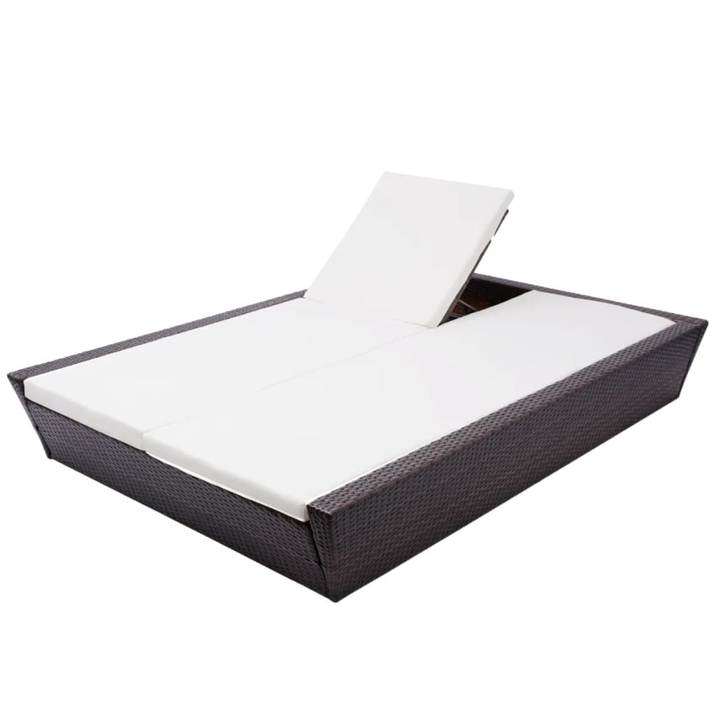 Loungebed Met Kussen Poly Rattan Bruin