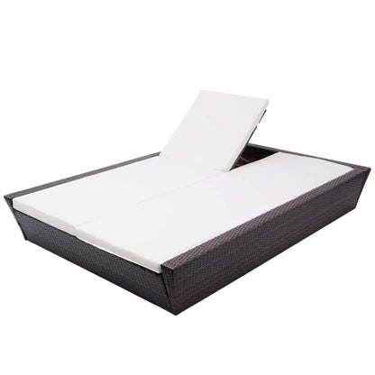 Loungebed Met Kussen Poly Rattan Bruin