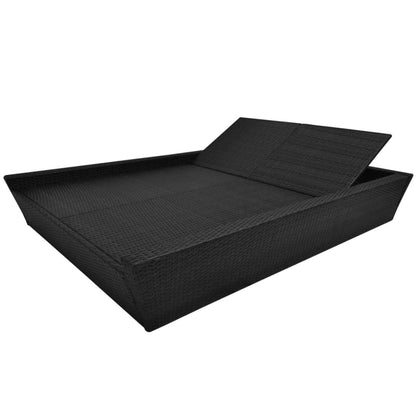 Loungebed Met Kussen Poly Rattan Zwart