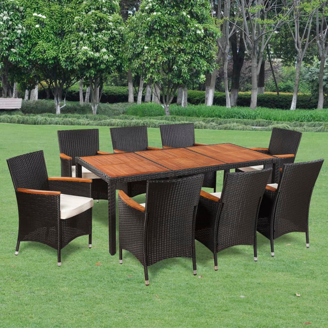 -Delige Tuinset Met Kussens Poly Rattan 9 190 cm tafellengte