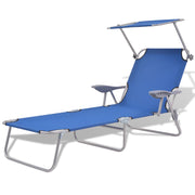 Ligbed met luifel staal blauw 189x58x27 cm