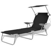 Ligbed met luifel staal zwart 58x189x27 cm