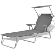 Ligbed met luifel staal grijs 58x189x27 cm