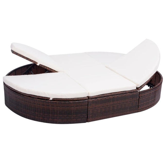 Loungebed Met Kussen Poly Rattan Bruin