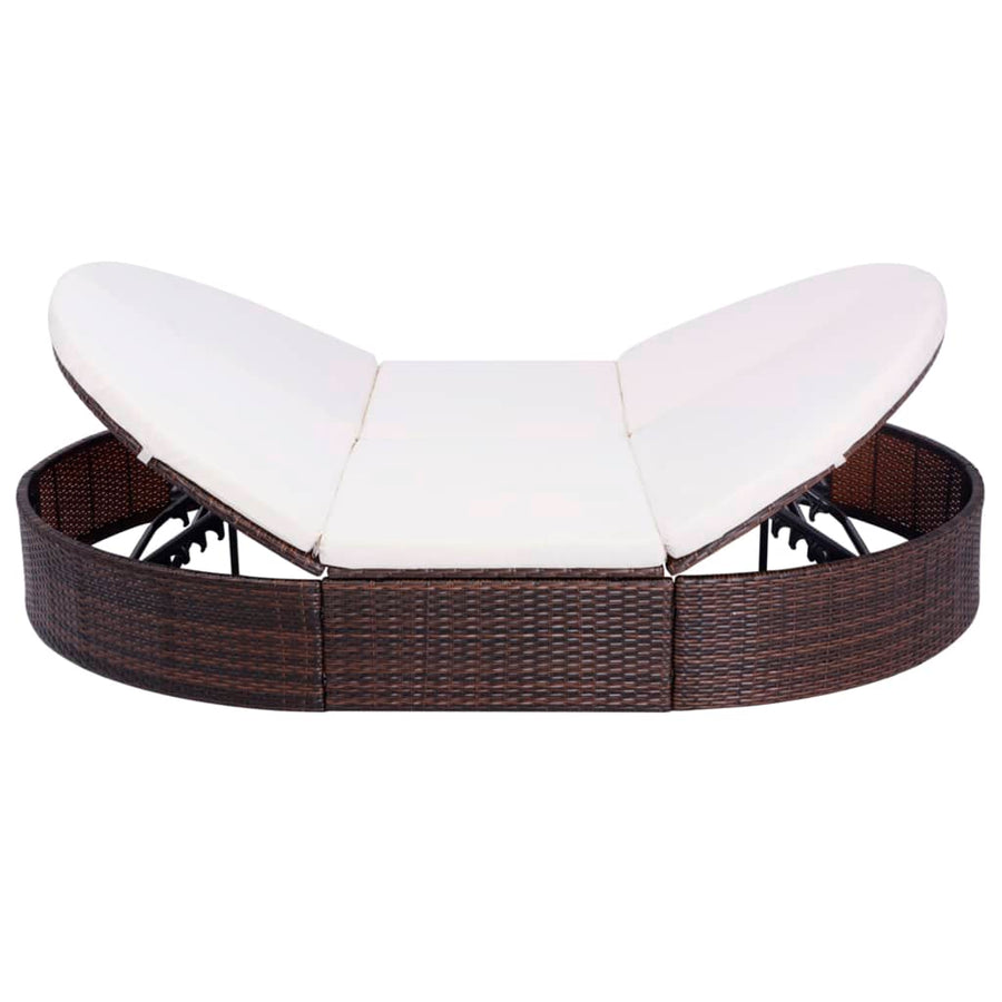 Loungebed Met Kussen Poly Rattan Bruin
