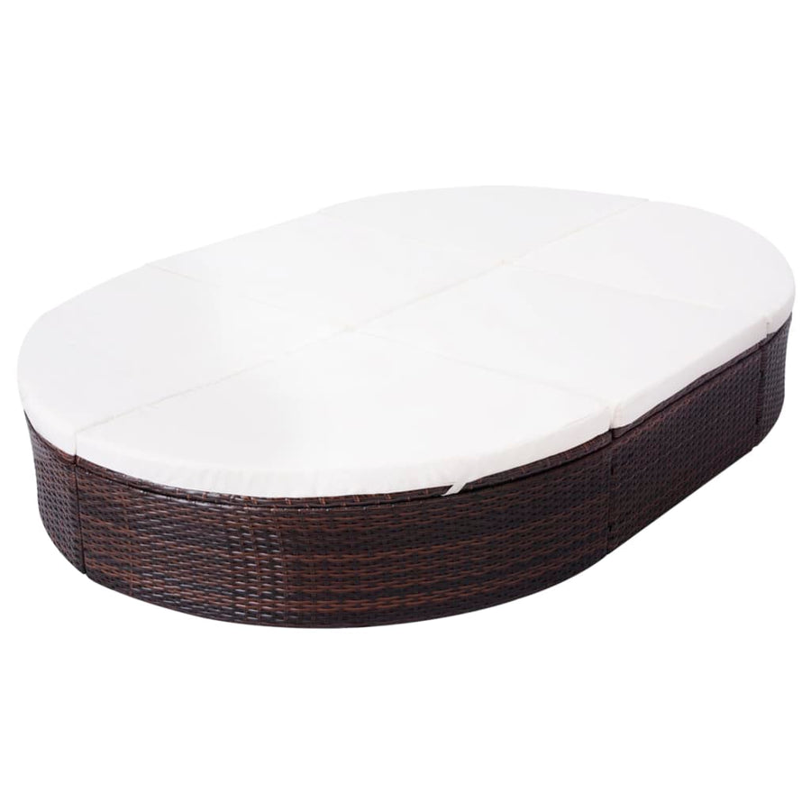Loungebed Met Kussen Poly Rattan Bruin