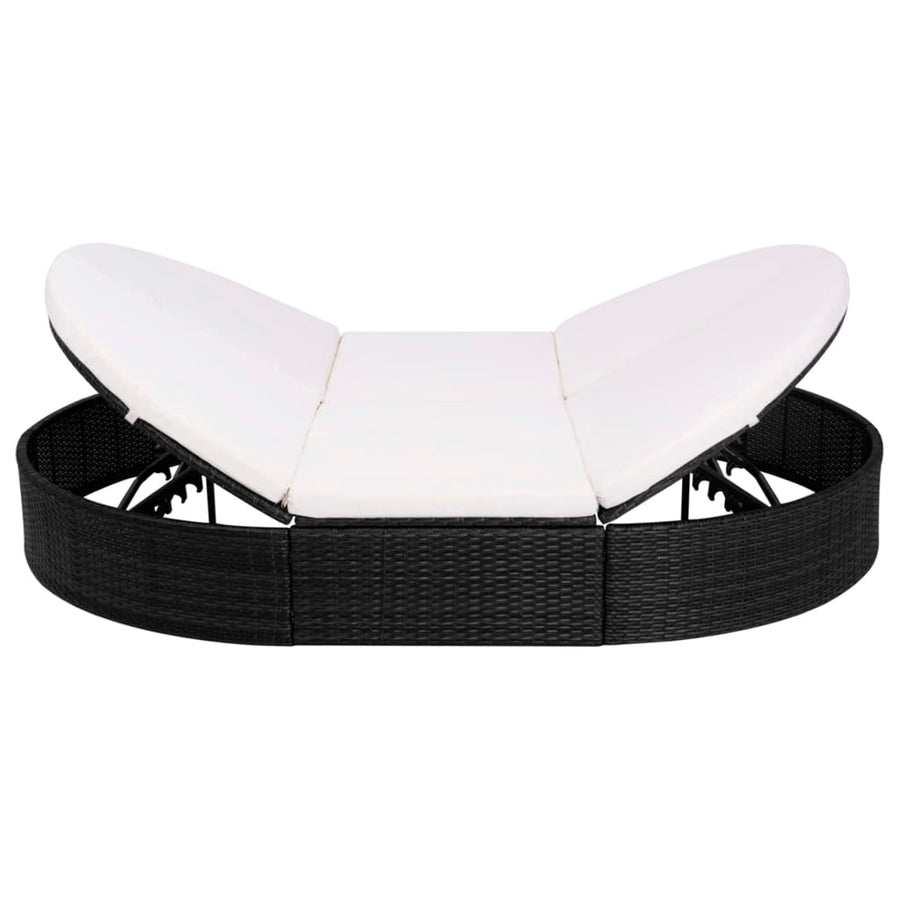 Loungebed Met Kussen Poly Rattan Zwart