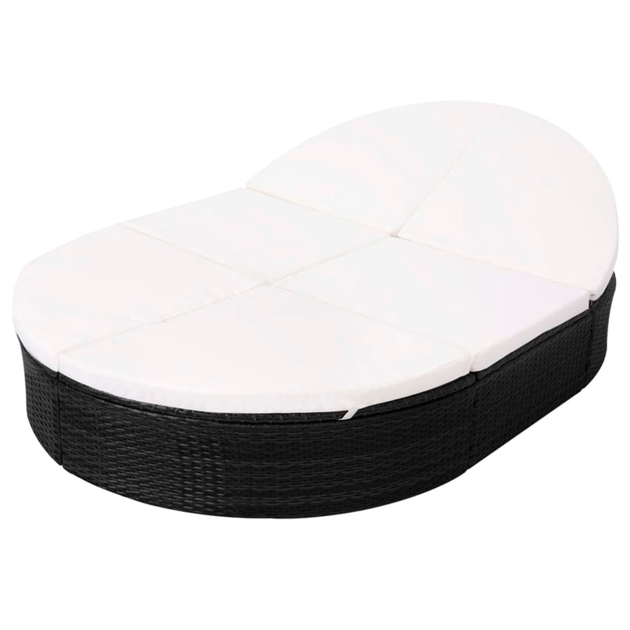 Loungebed Met Kussen Poly Rattan Zwart