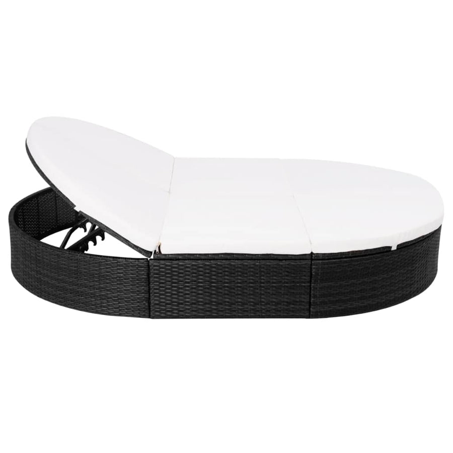 Loungebed Met Kussen Poly Rattan Zwart