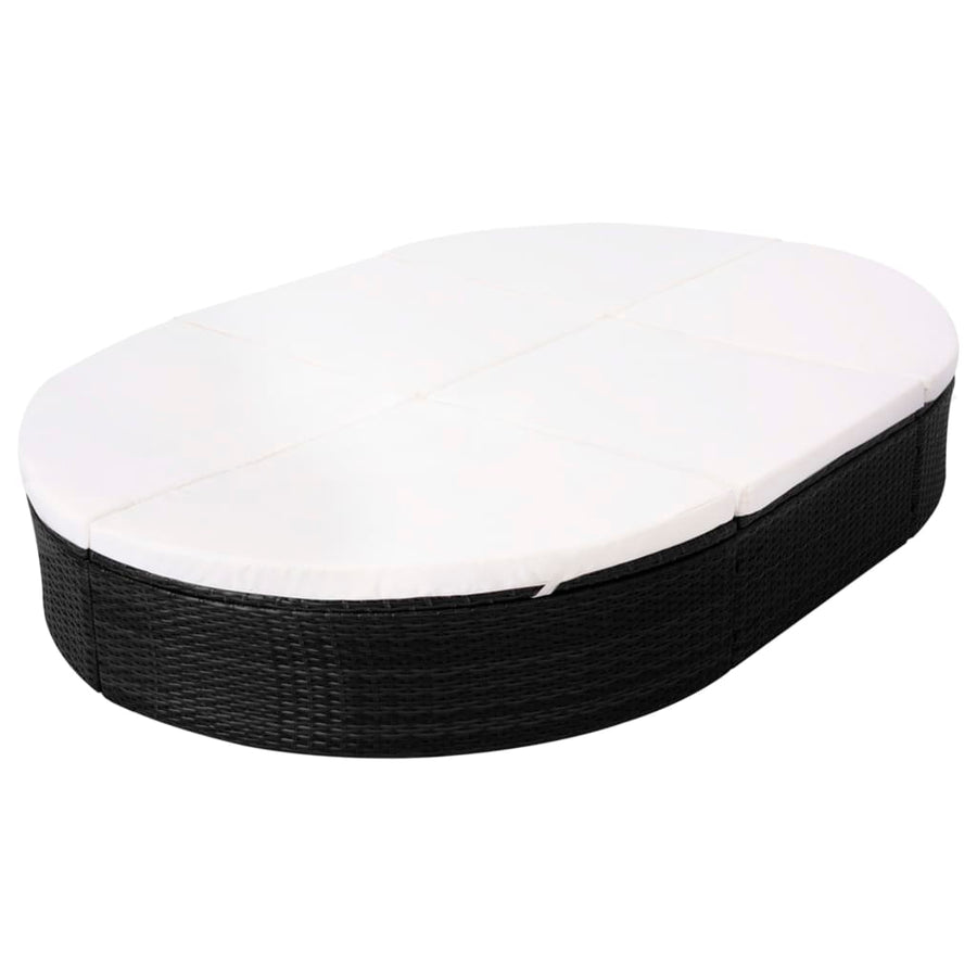 Loungebed Met Kussen Poly Rattan Zwart