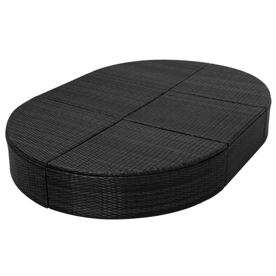 Loungebed Met Kussen Poly Rattan Zwart