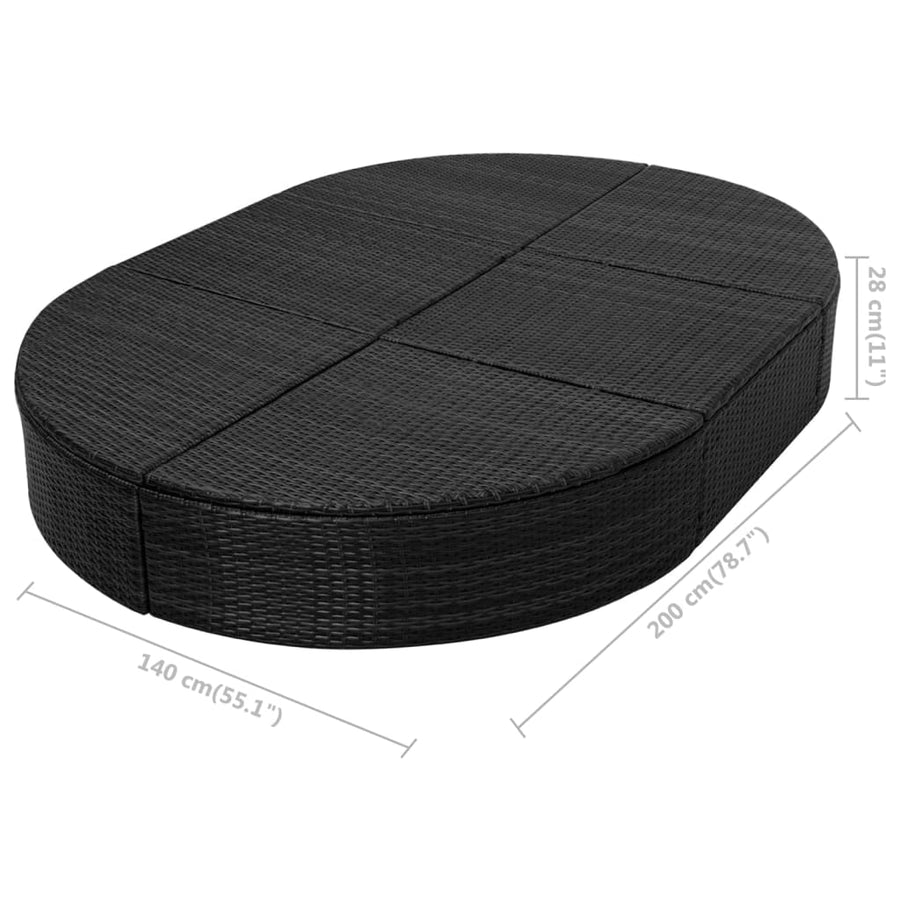 Loungebed Met Kussen Poly Rattan Zwart