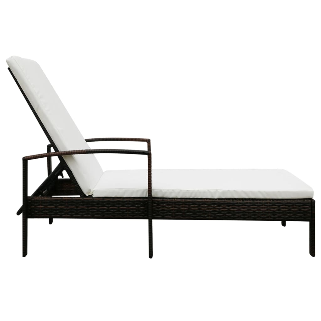 Ligbed Met Kussen Poly Rattan Bruin