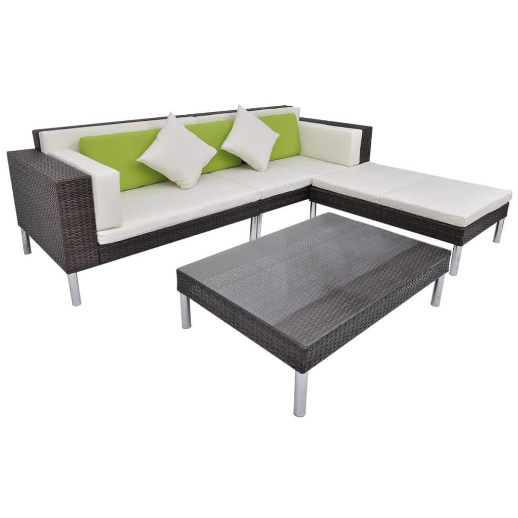 -Delige Loungeset Met Kussens Poly Rattan Bruin