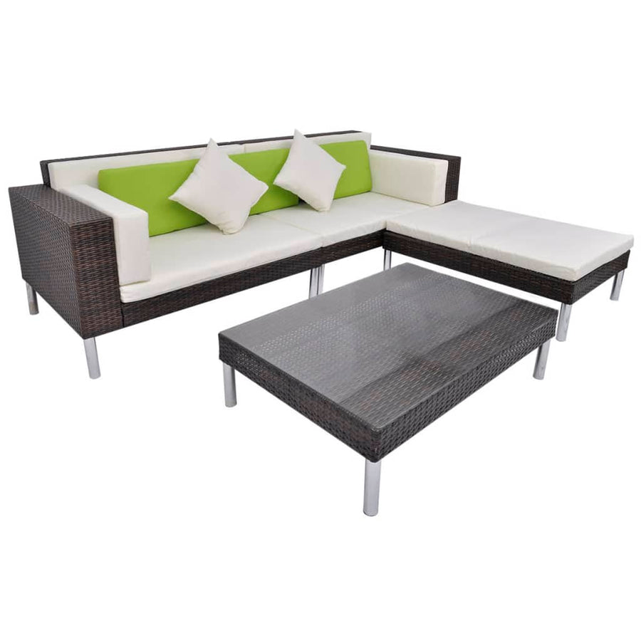 -Delige Loungeset Met Kussens Poly Rattan Bruin