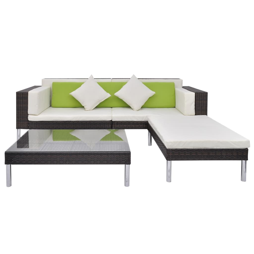 -Delige Loungeset Met Kussens Poly Rattan Bruin