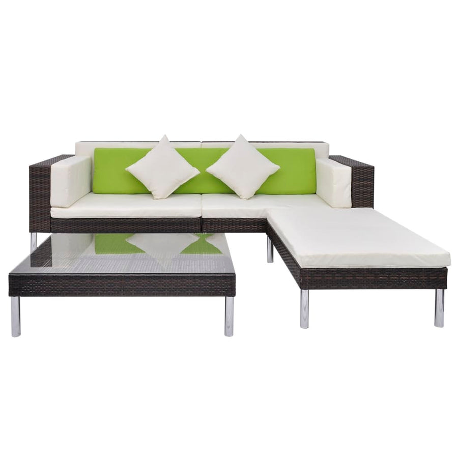 -Delige Loungeset Met Kussens Poly Rattan Bruin