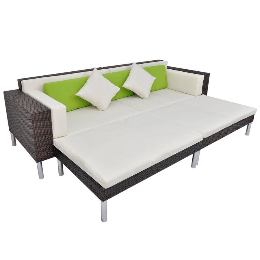 -Delige Loungeset Met Kussens Poly Rattan Bruin