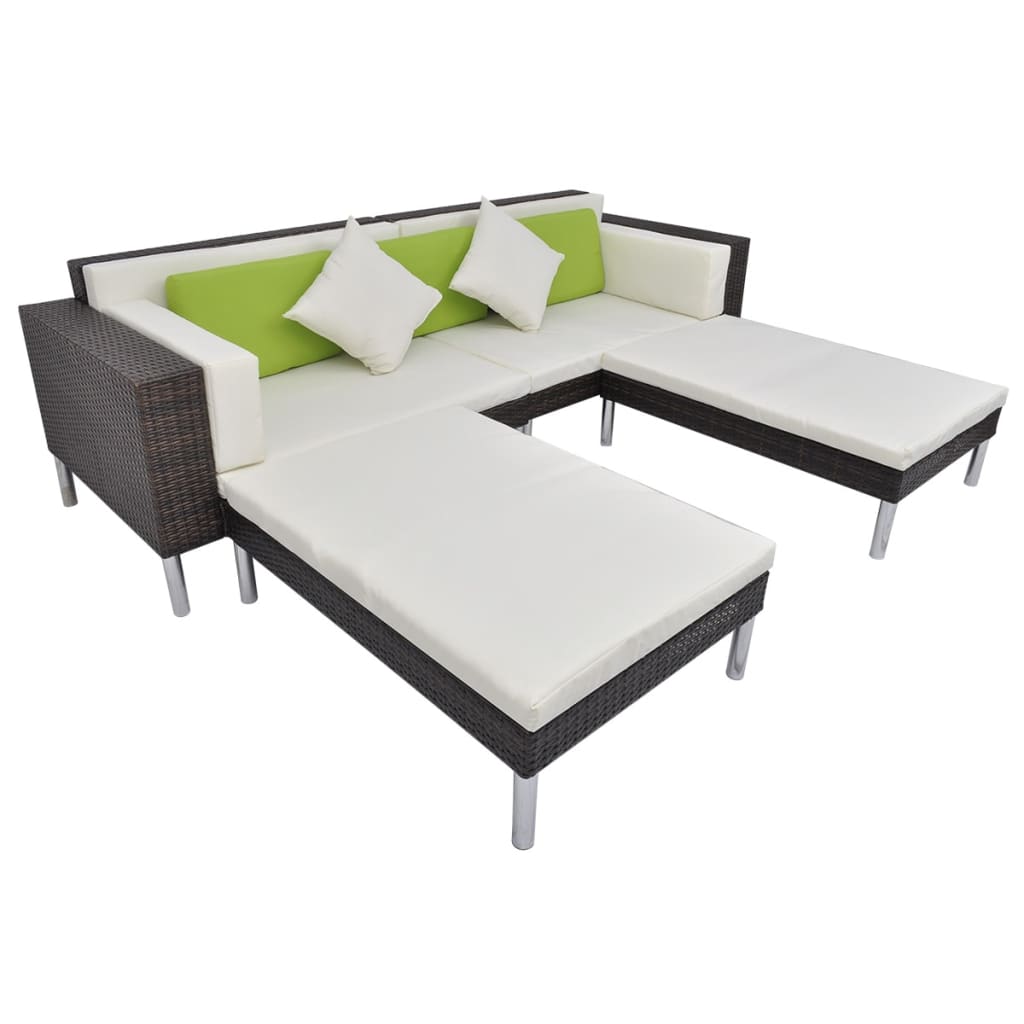 -Delige Loungeset Met Kussens Poly Rattan Bruin