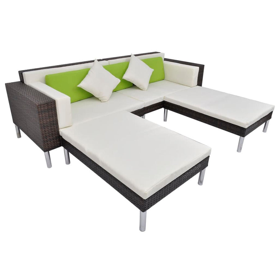 -Delige Loungeset Met Kussens Poly Rattan Bruin