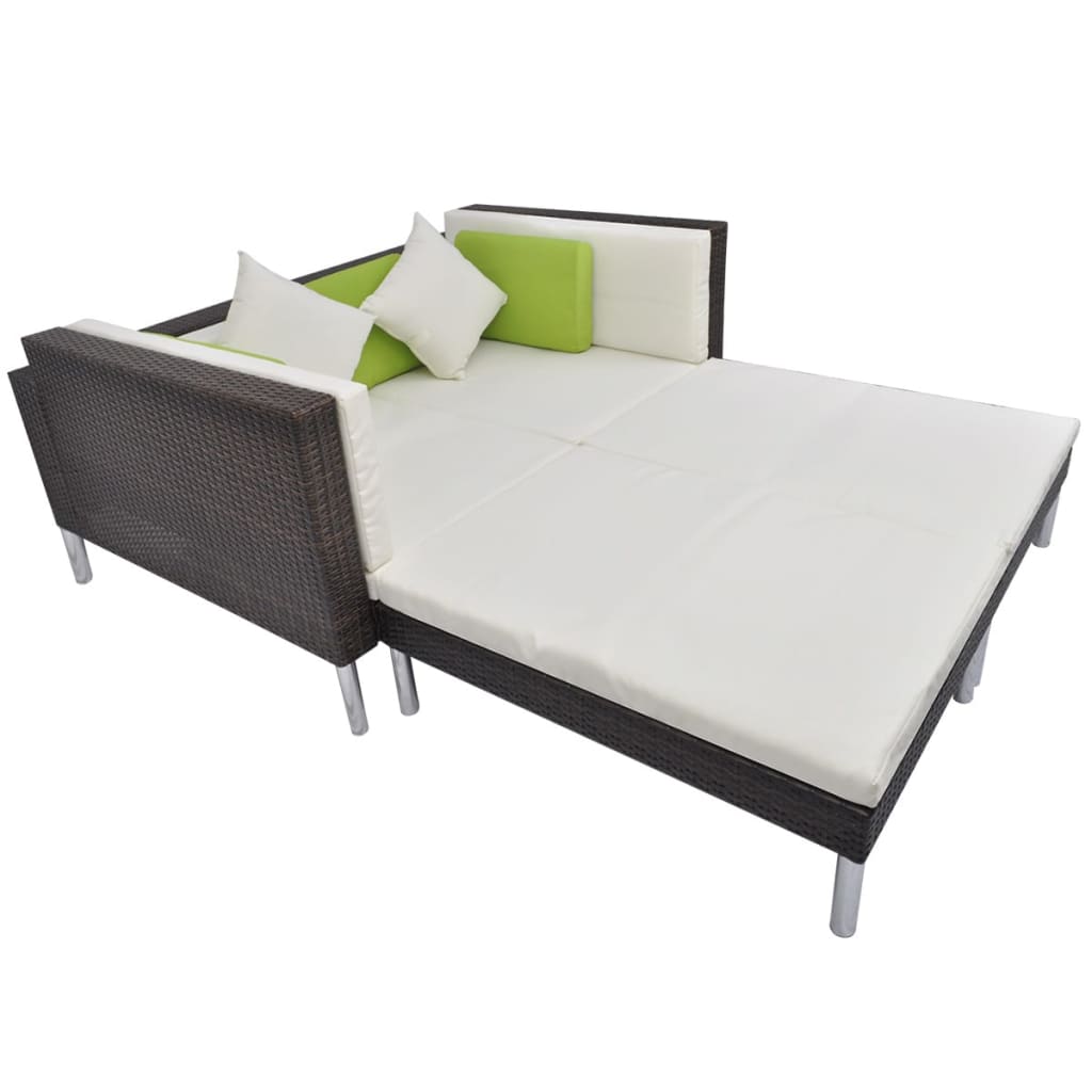 -Delige Loungeset Met Kussens Poly Rattan Bruin