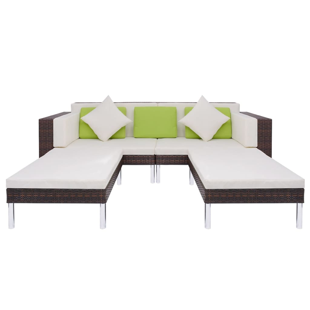 -Delige Loungeset Met Kussens Poly Rattan Bruin