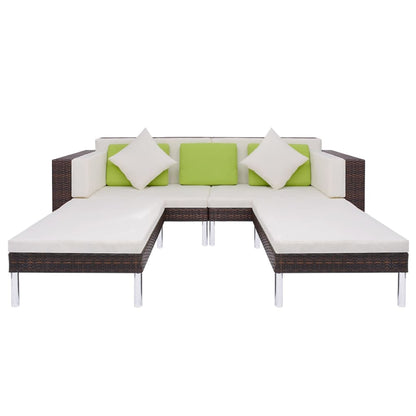 -Delige Loungeset Met Kussens Poly Rattan Bruin