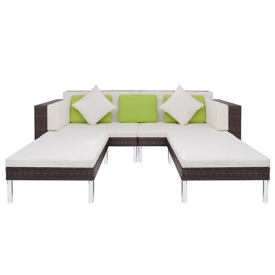 -Delige Loungeset Met Kussens Poly Rattan Bruin