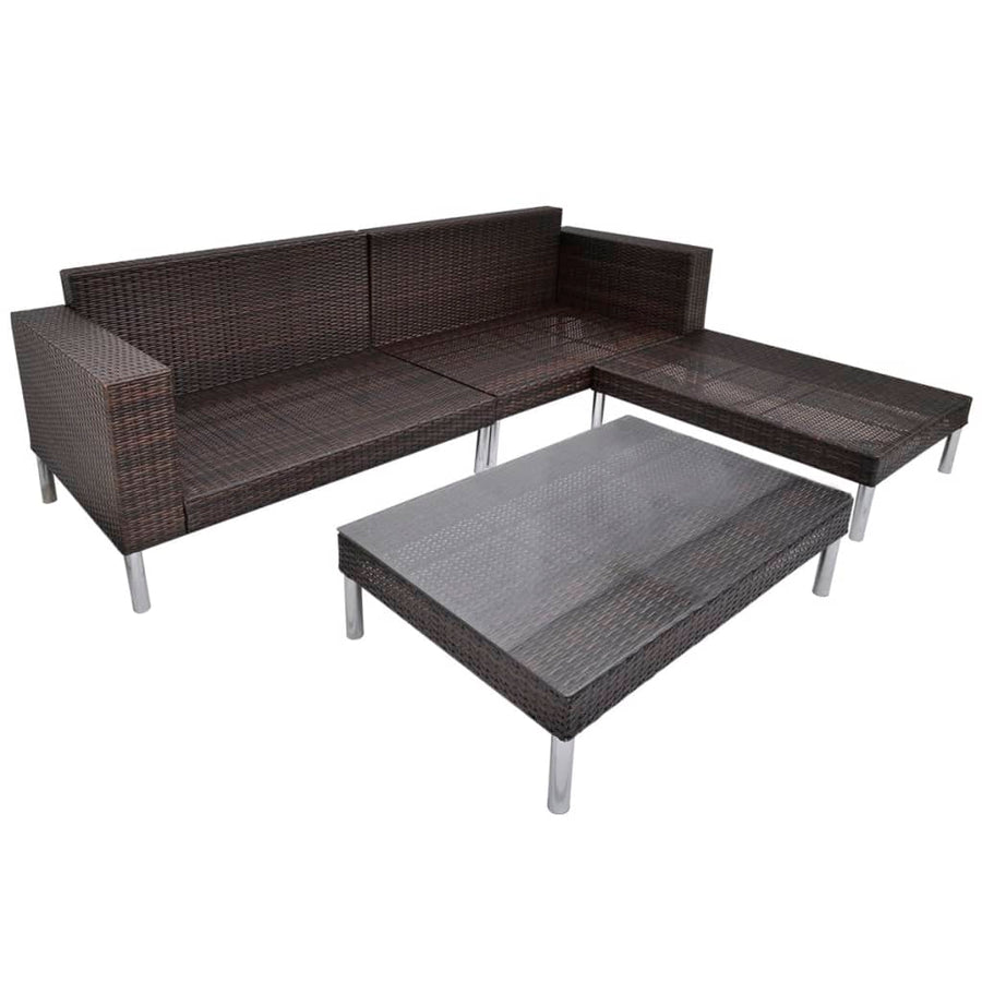 -Delige Loungeset Met Kussens Poly Rattan Bruin