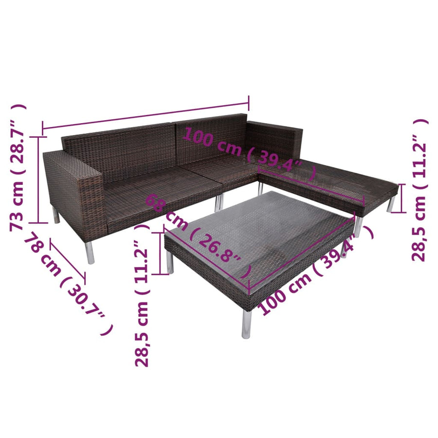 -Delige Loungeset Met Kussens Poly Rattan Bruin