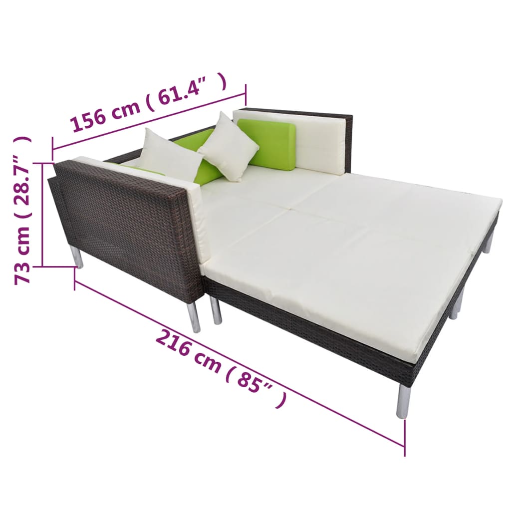 -Delige Loungeset Met Kussens Poly Rattan Bruin