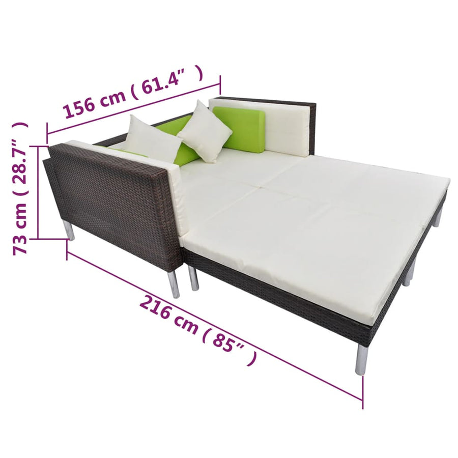 -Delige Loungeset Met Kussens Poly Rattan Bruin