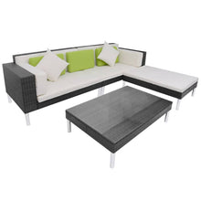 4-delige Loungeset met kussens poly rattan zwart