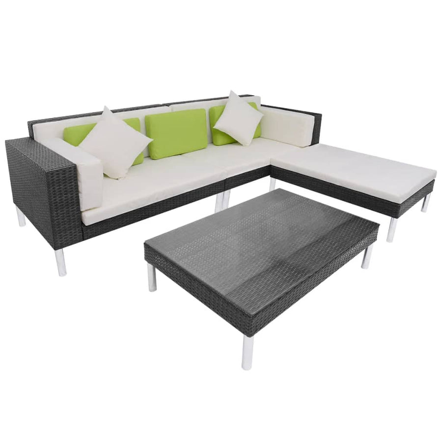 4-delige Loungeset met kussens poly rattan zwart