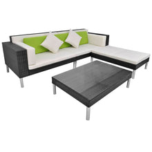 4-delige Loungeset met kussens poly rattan zwart