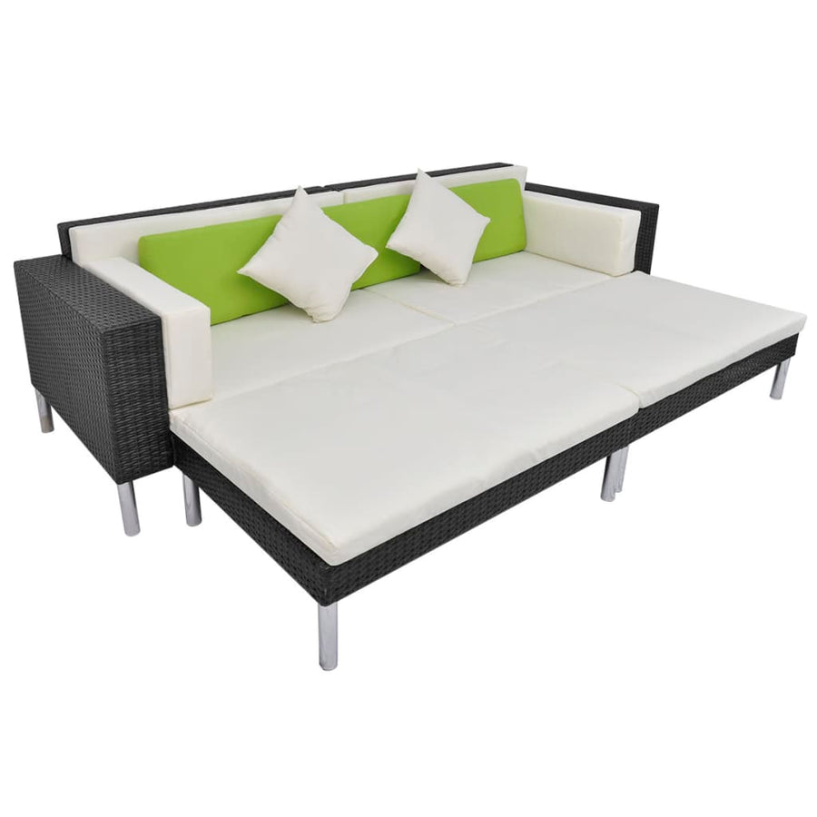 4-delige Loungeset met kussens poly rattan zwart