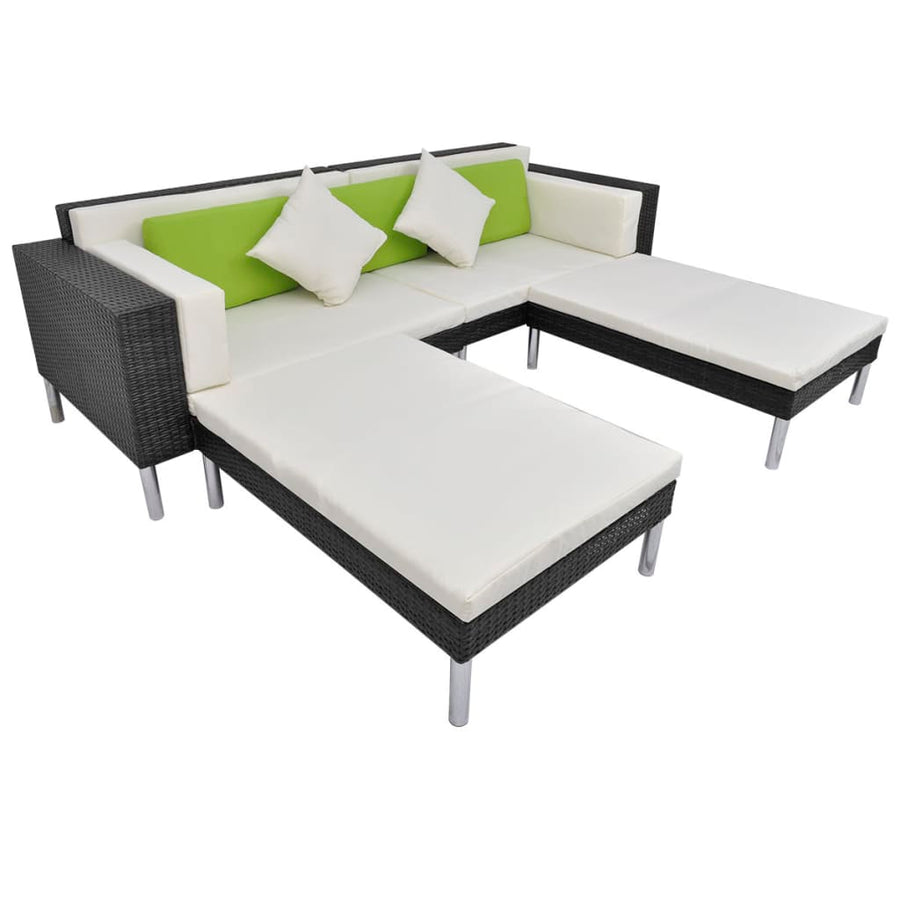4-delige Loungeset met kussens poly rattan zwart