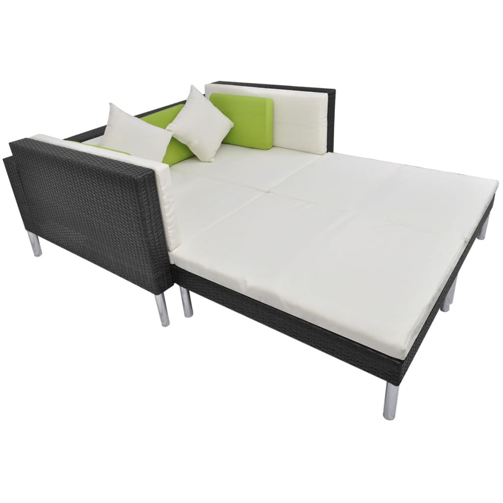 4-delige Loungeset met kussens poly rattan zwart