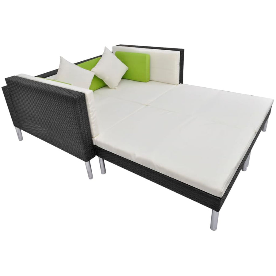 4-delige Loungeset met kussens poly rattan zwart