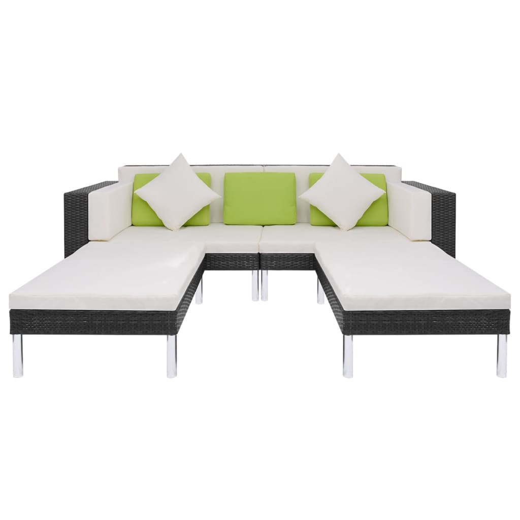 4-delige Loungeset met kussens poly rattan zwart
