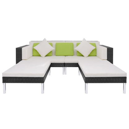 4-delige Loungeset met kussens poly rattan zwart