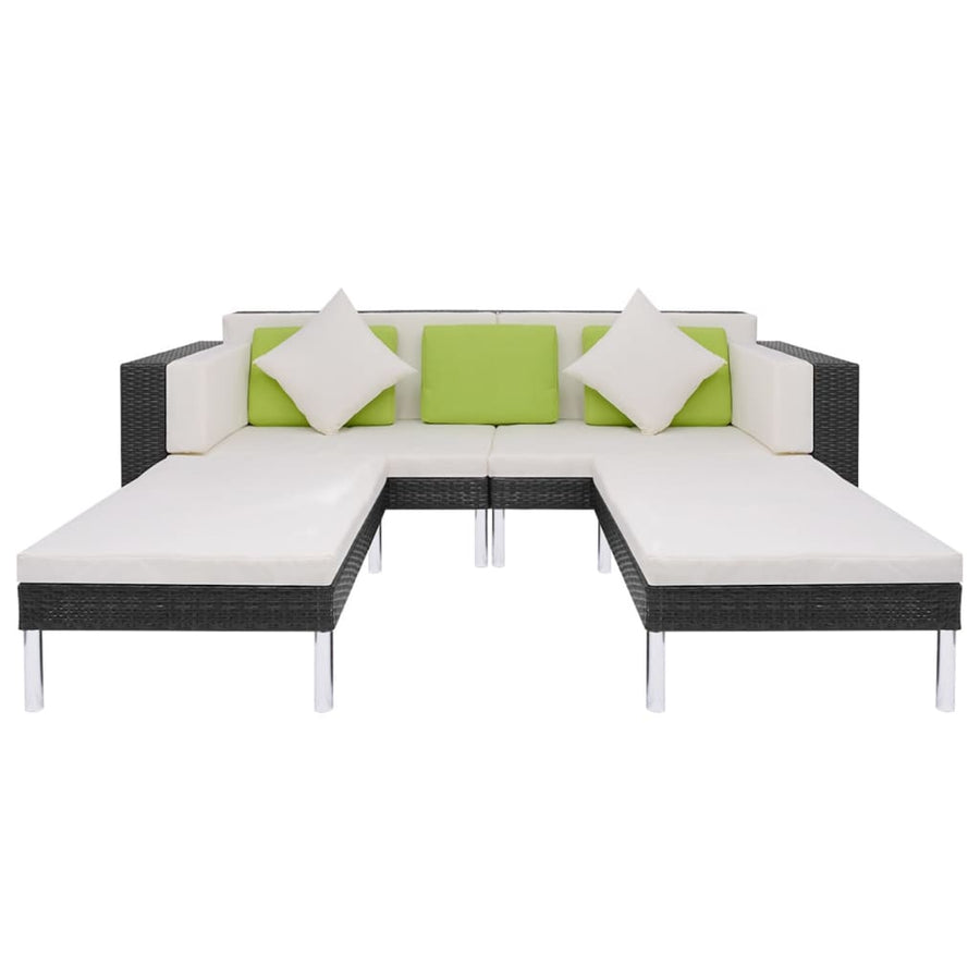 4-delige Loungeset met kussens poly rattan zwart