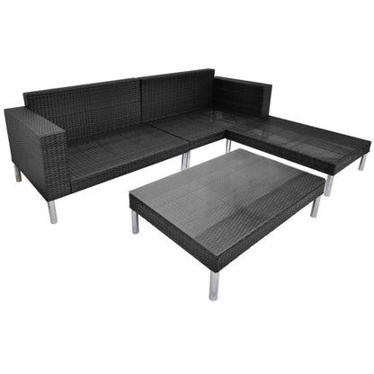 4-delige Loungeset met kussens poly rattan zwart