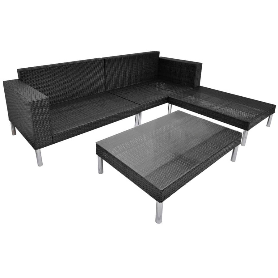 4-delige Loungeset met kussens poly rattan zwart