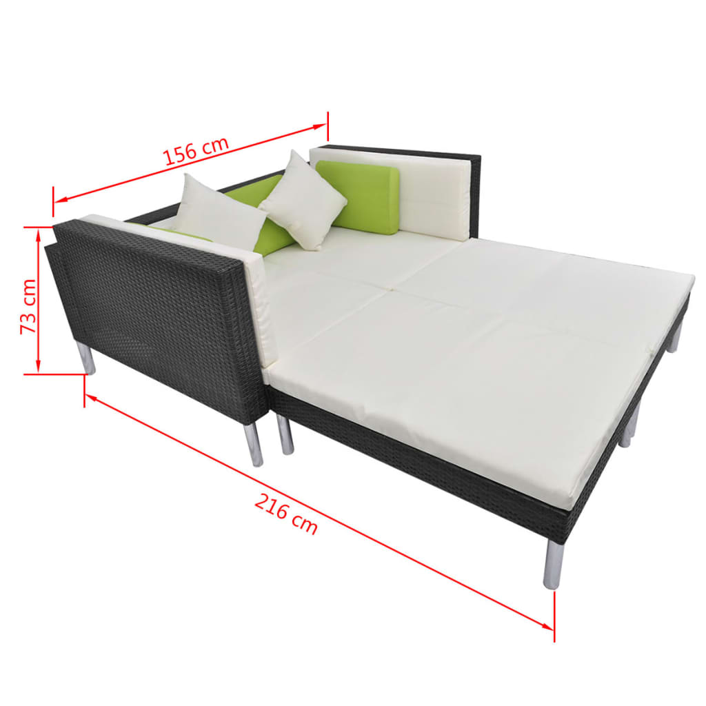 4-delige Loungeset met kussens poly rattan zwart