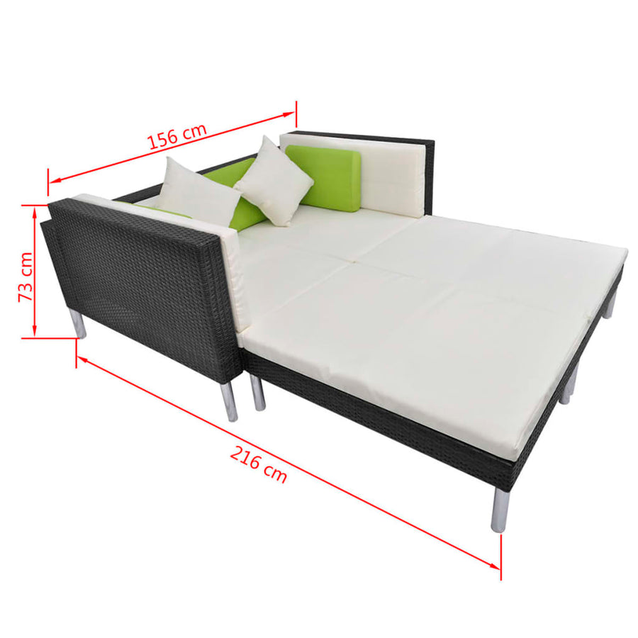 4-delige Loungeset met kussens poly rattan zwart