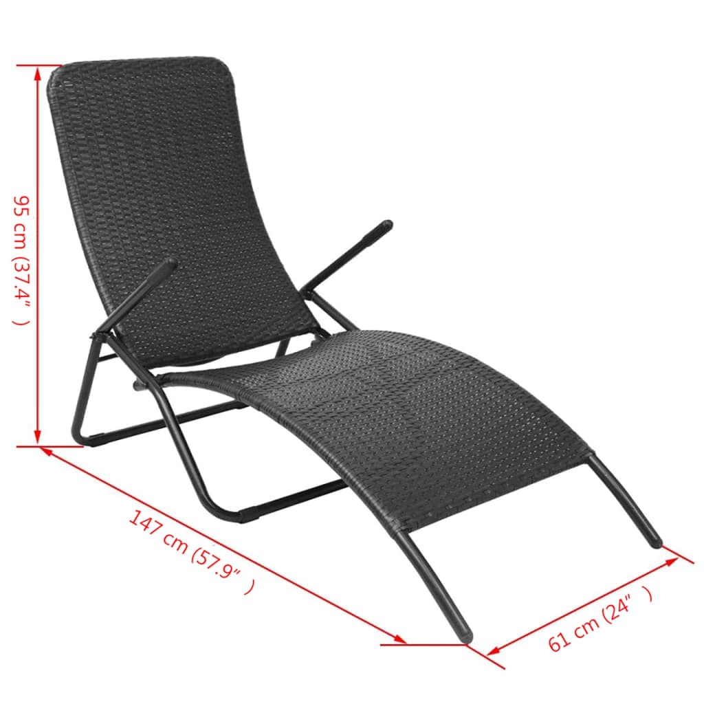 Inklapbaar Ligbed Poly Rattan Zwart