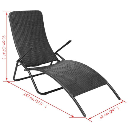 Inklapbaar Ligbed Poly Rattan Zwart